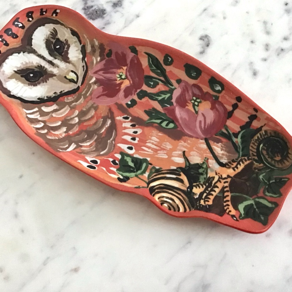 RARE Anthropologie Nathalie Lete Spoon Rest Owl Handpainted Stoneware NIB NWT - Picture 7 of 10